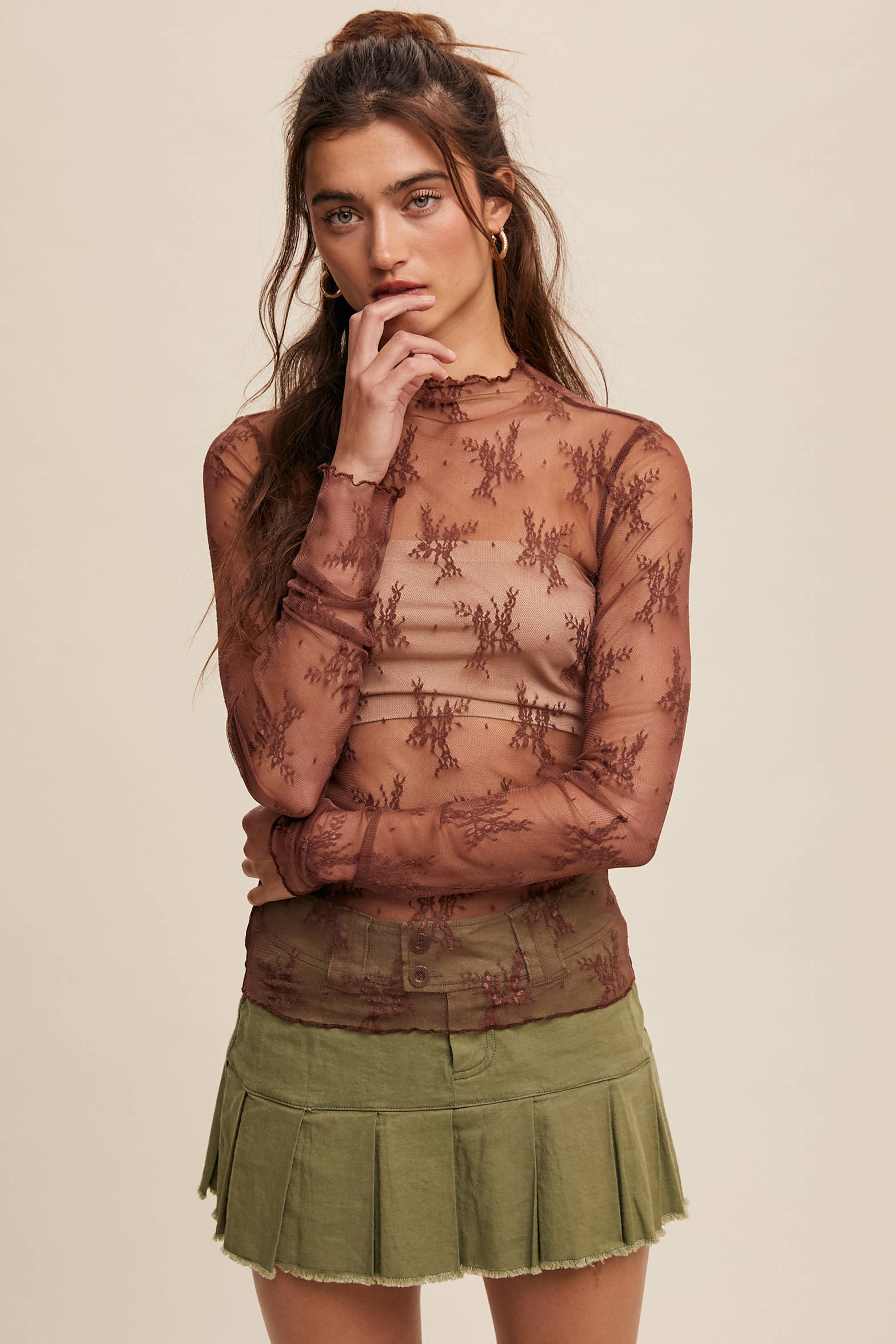 Listicle - Wholesale Blouse - Women's - Sheer Lace Long-Sleeve Top31