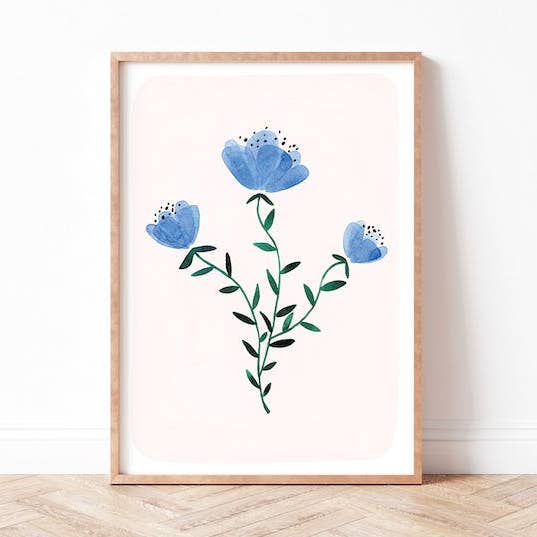 Kunstdruck Aquarell Wildblumen Blau A3 für den Großhandel von Paperlandscape