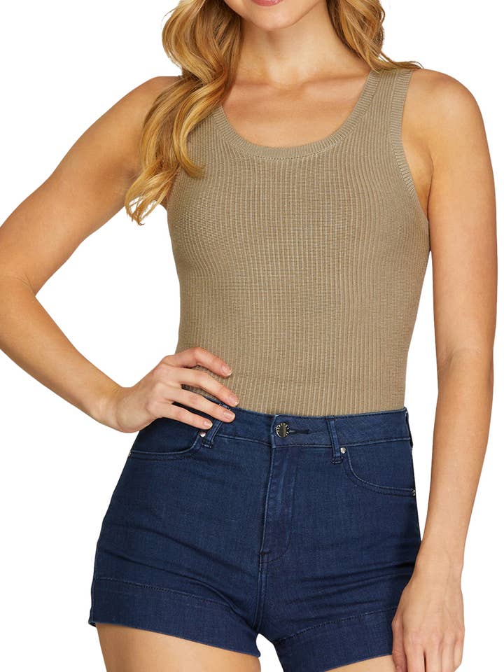 Round Neck Sleeveless Sweater Bodysuit for wholesale by Vanilla Monkey