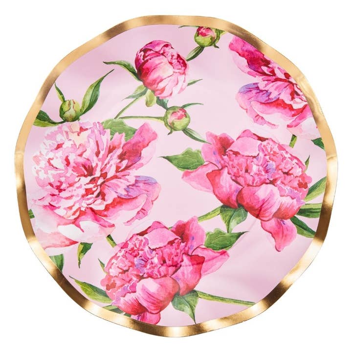 Sophistiplate - Wholesale Disposable Plate - Wavy Dinner Plate Pink Peonies - 8pkg