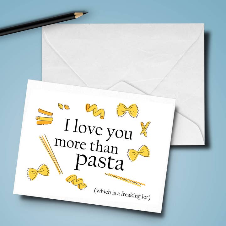 Love You More Than Pasta Card, Funny Greeting Card, Notecard for wholesale by Canary Road
