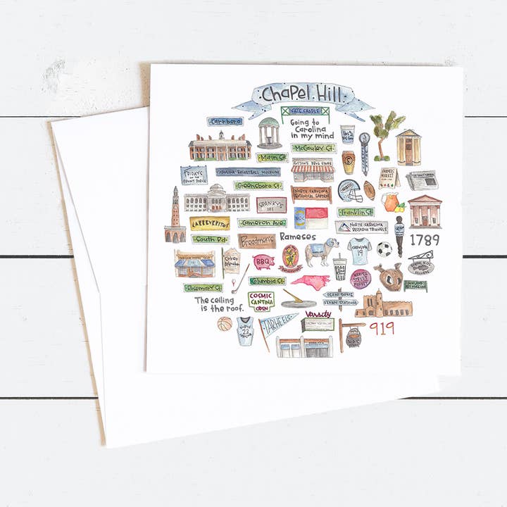 Chapel Hill, NC Icon Watercolor Notecard for wholesale by Green Blanky Studio