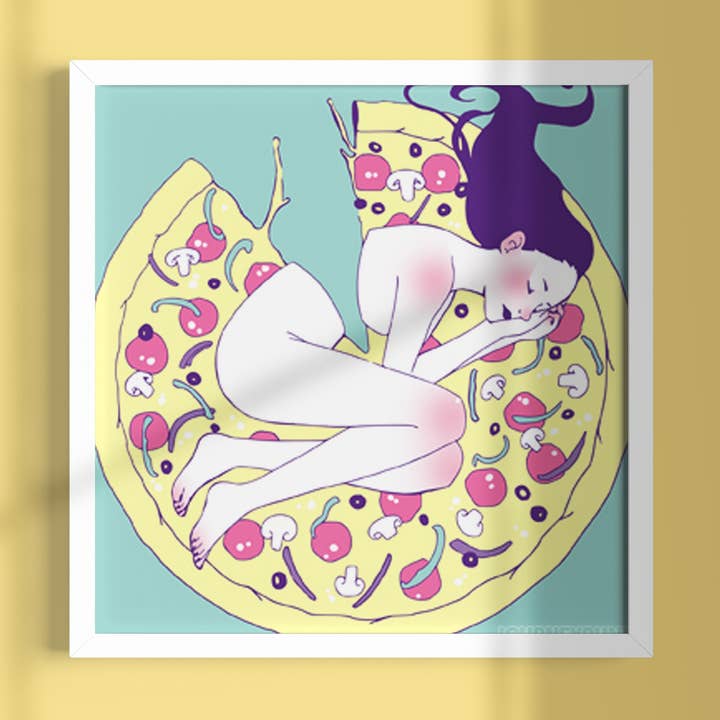 Stampa pizza dalla serie di illustrazioni originali My Appetite per la vendita all'ingrosso da parte di Journeybunny