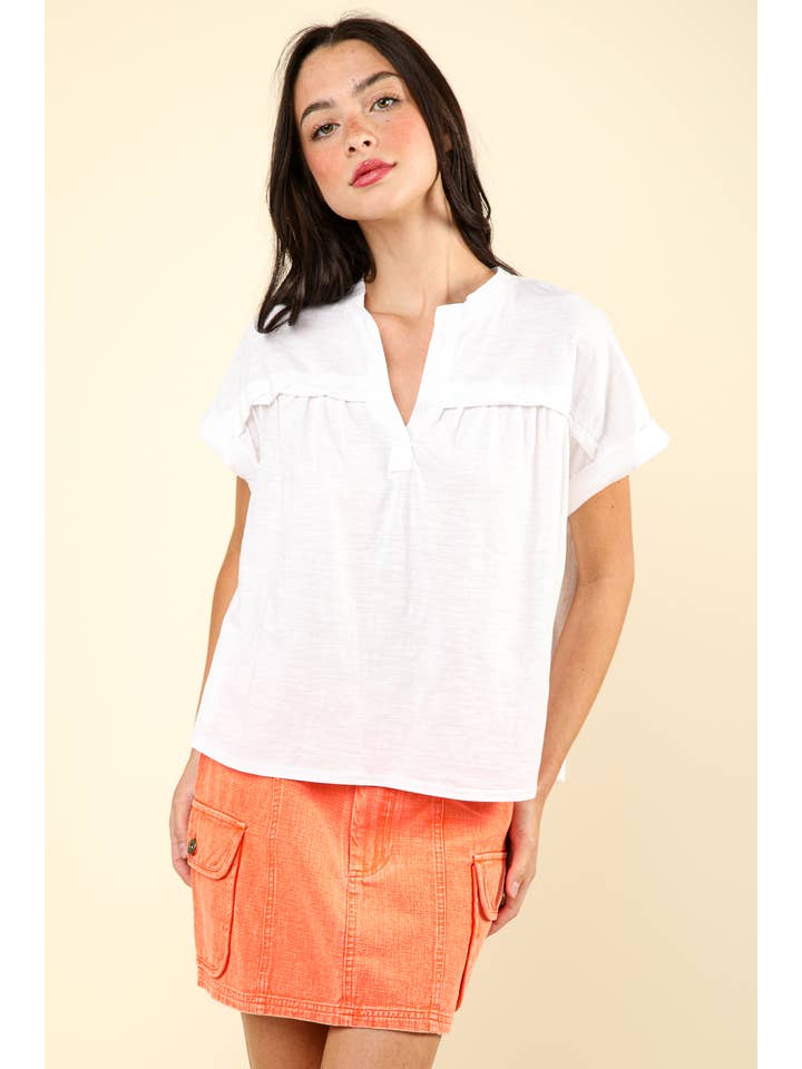 VERY J - Wholesale Knit Top - Women's - NT11769-Split Neck Washed Knit Top