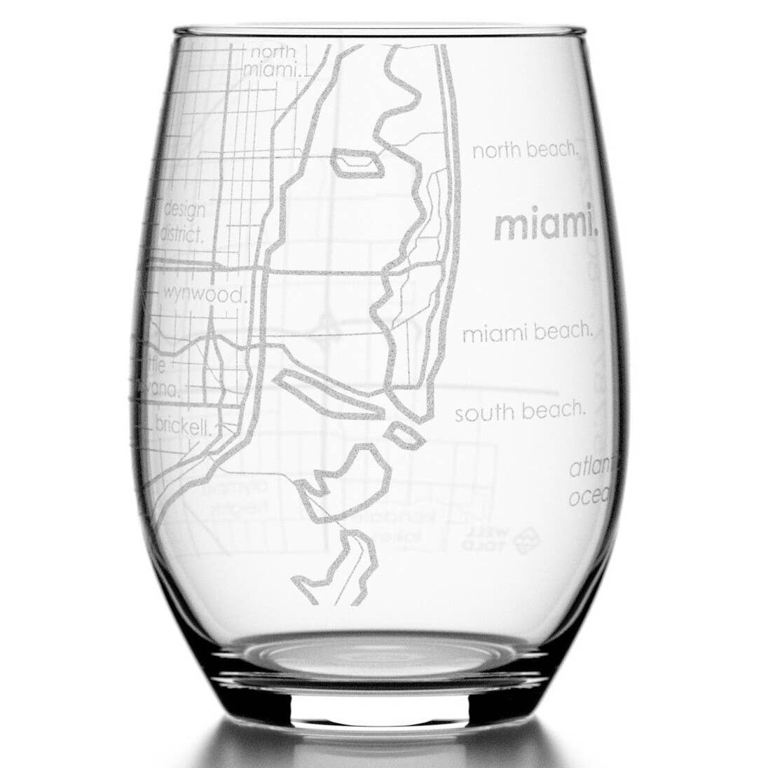 Well Told - Wholesale Wine Glass - Miami, FL City Map - 15 oz Stemless Wine Glass0