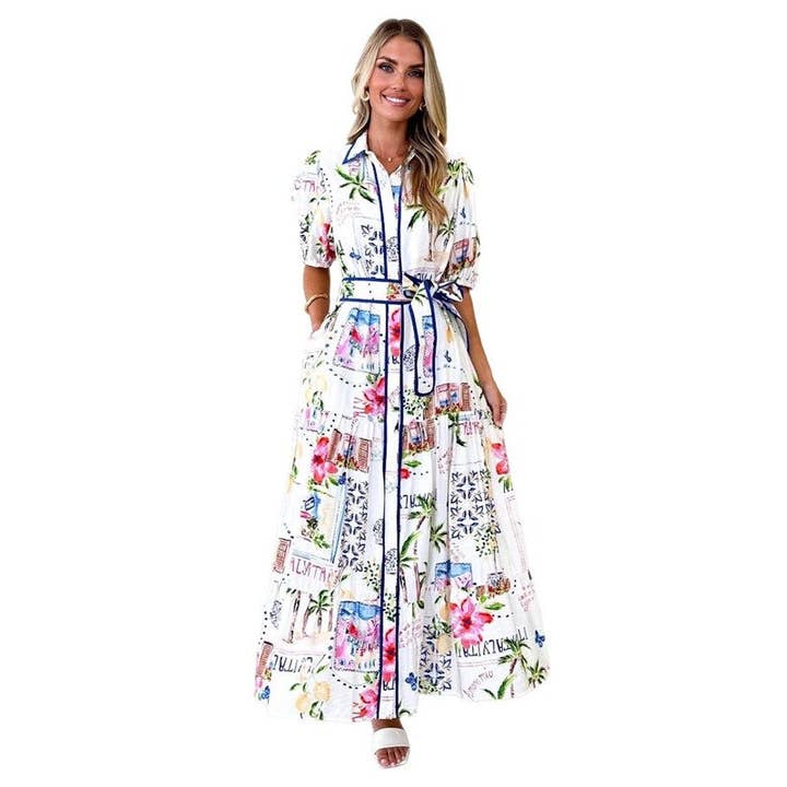 Robe longue sans manches à taille nouée florale pour la vente par Sheer Trend