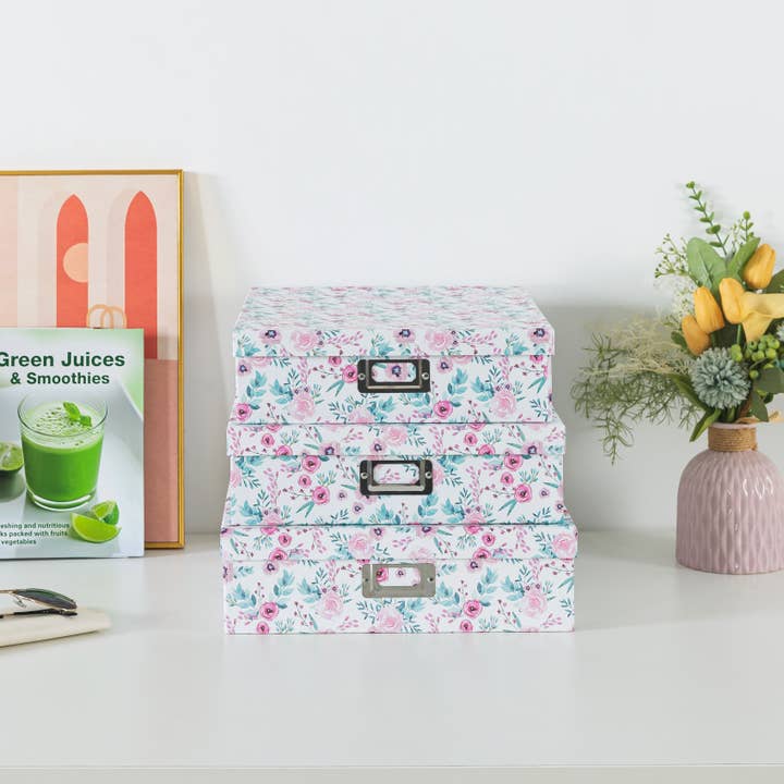 Soul & Lane - Wholesale Decorative Box - Set of 3 Floral Decorative Boxes with Lids for Documents