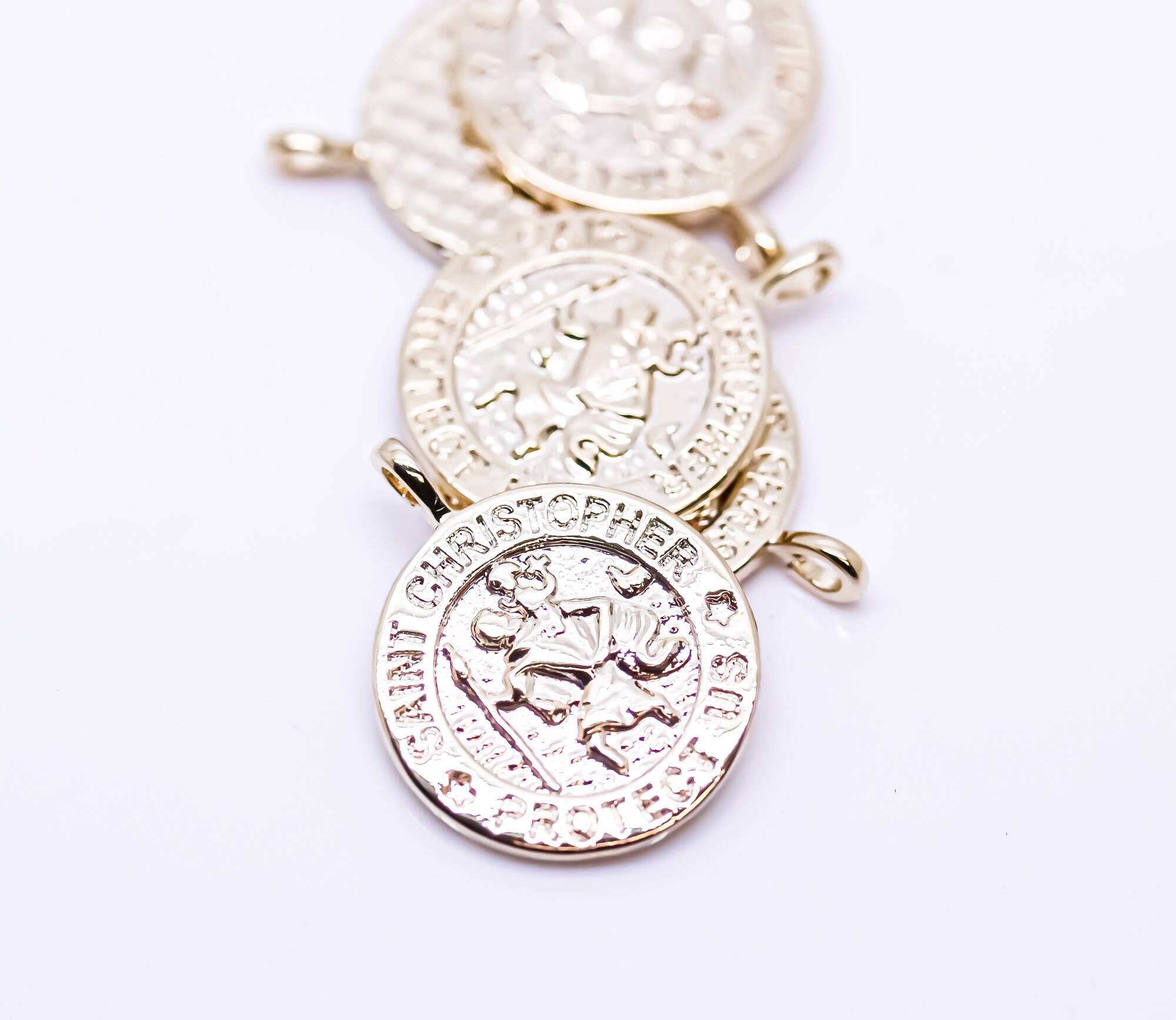 Jewel Pledge - Wholesale Individual Charm/Pendant - Gold Saint Christopher Medallion Pendant 14k Plated CPG3880
