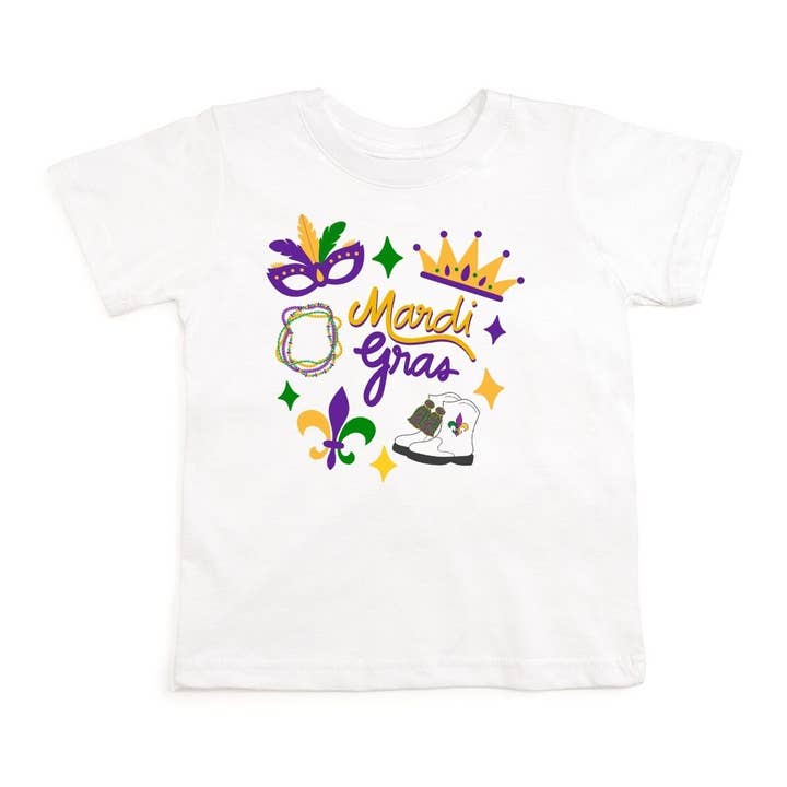 Mardi Gras Doodle Short Sleeve T-Shirt - Kids Clothing for wholesale by Sweet Wink