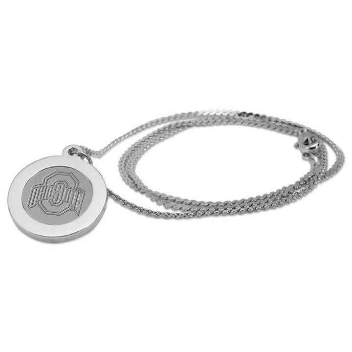 Ohio State Buckeyes Silver Pendant Necklace for wholesale by Collegiate Gifts and Accessories
