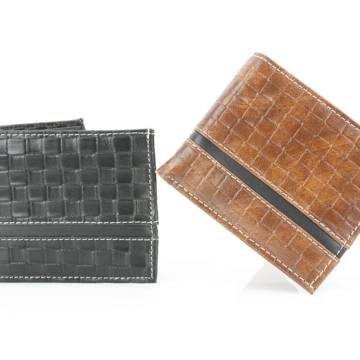Vegan Bifold Wallet with Basket Weave Pattern VL 905 for wholesale by Leather Impressions Inc