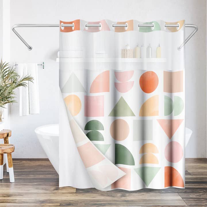 Abstract Orange Green Hookless Shower Curtain 72x75 for wholesale by Americanflat