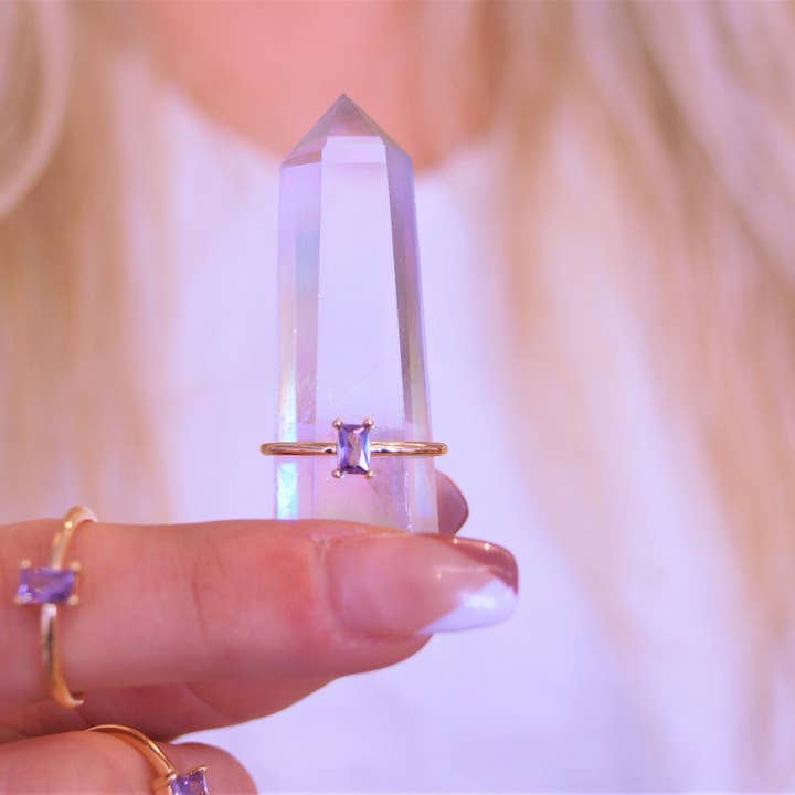 Anillos ajustables con amatista, lila y oro morado - Joyería en oro rosa para venta al por mayor de The Crushed Crystal