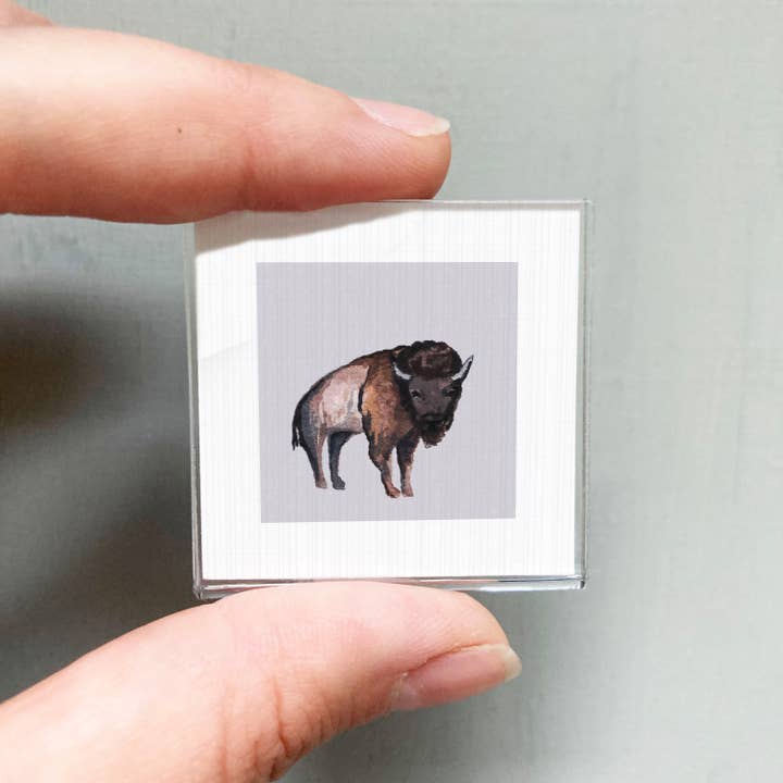 Bison Buffalo Mini Art Print - 1.5"-2.5" Framed for wholesale by Mick's Art Goods