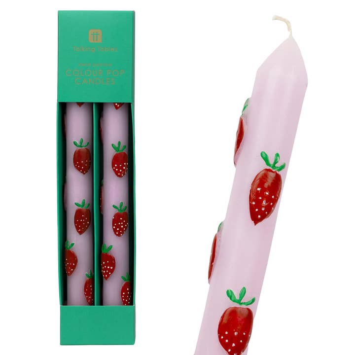 Strawberry Lilac Dinner Candles - 2 Pack | Valentines Decor | for wholesale by Talking Tables USA