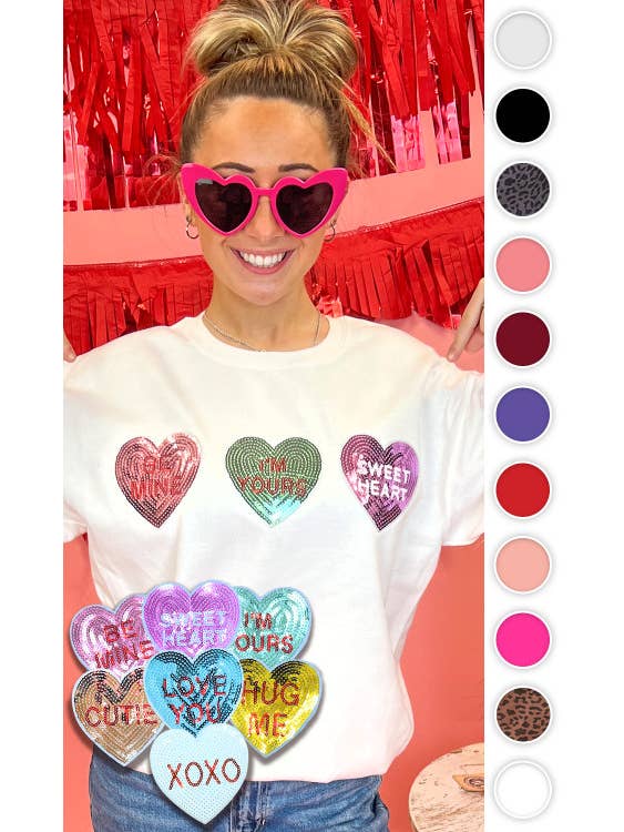 Sugar Stitch - Wholesale Sweatshirt - Women's - Sparkle Conversation Heart Sweatshirt
