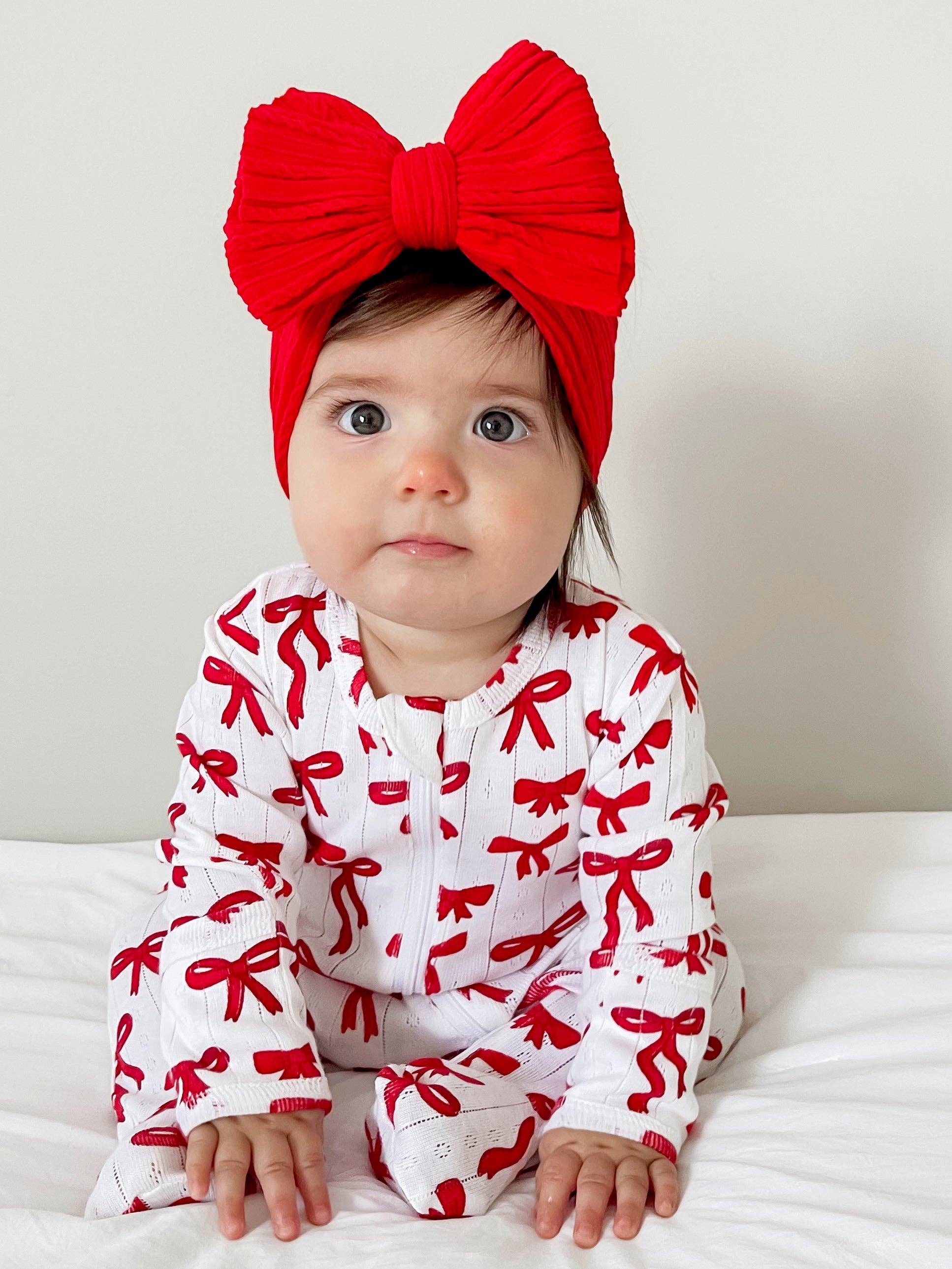 SIIX Collection - Wholesale Jumpsuit - Baby - Red Bows / Organic Pointelle 2-Way Zip Footie6