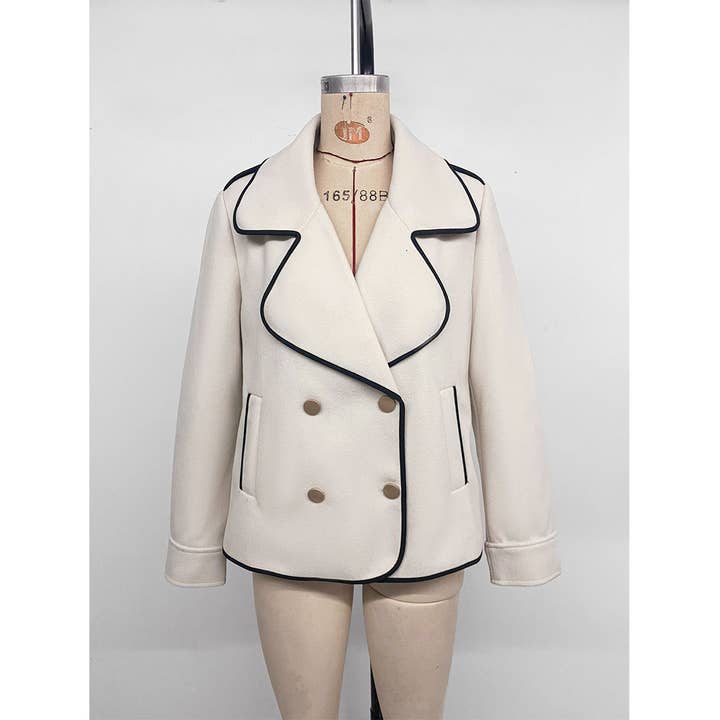 Beige Casual Large Lapel Minimalist Warm Short Wool Coat BFZY1727 for wholesale on Faire6