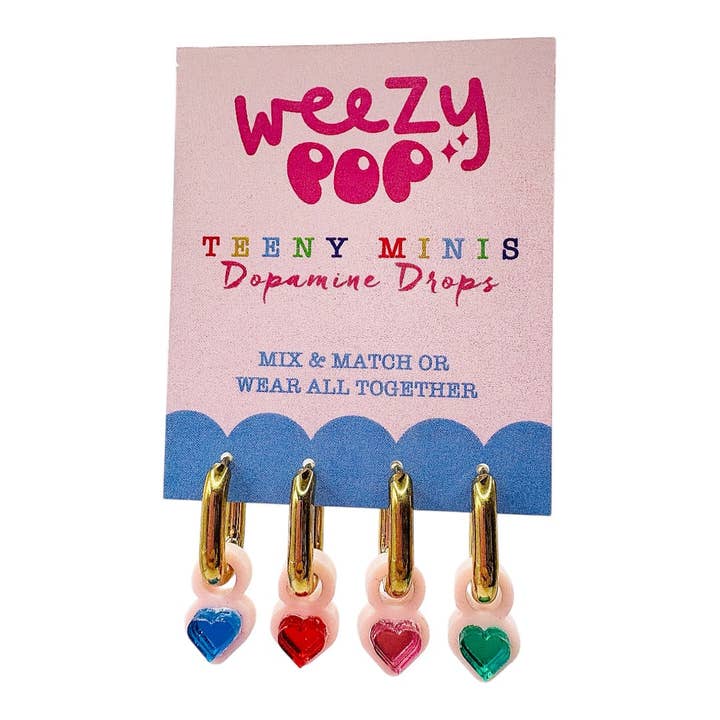 Teenie Minis Heart Huggie Earrings – Dopamine Drops & After Dark - Set of Four | Waterproof | Hypoallergenic | Everyday Wear for wholesale by Weezy Pop