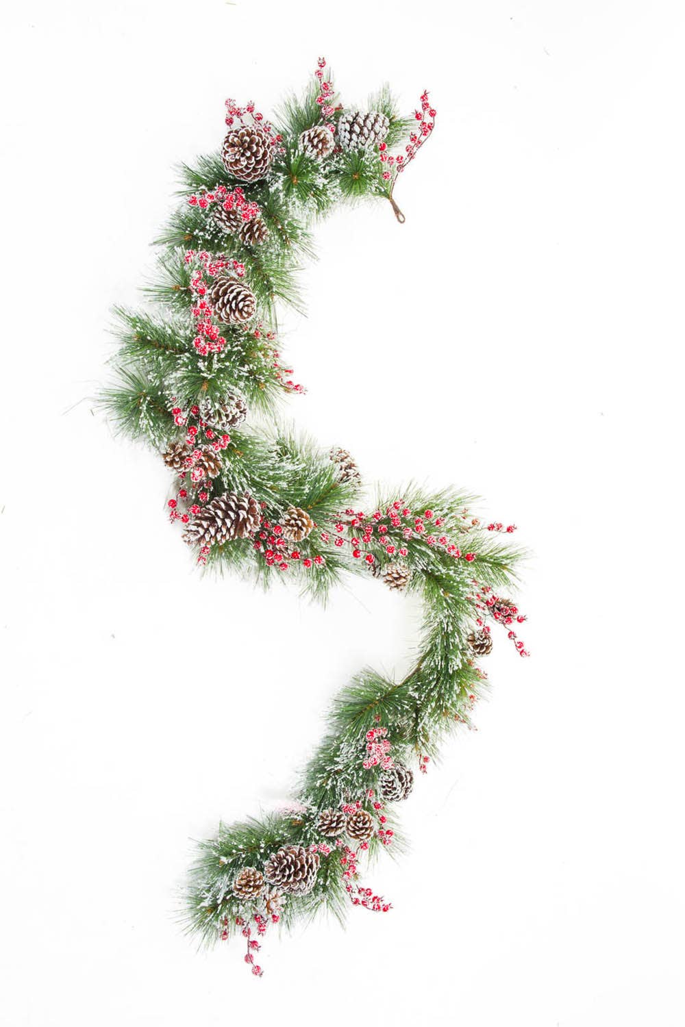Starlight Collection - Wholesale Bunting/garland - Green/White Garland with Frosted Pinecones and Berries