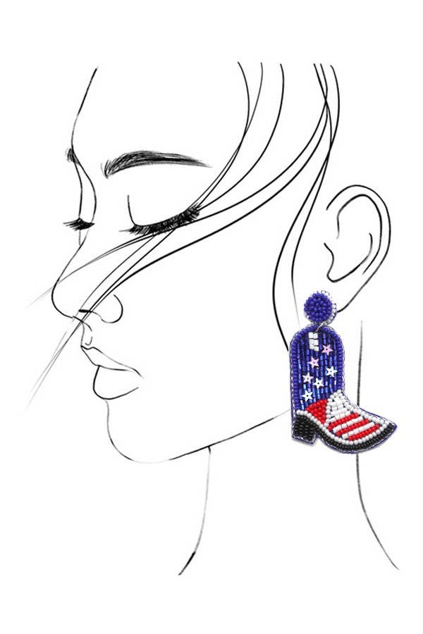 MULTI 4TH OF JULY SEEDBEAD BOOT FLAG DROP EARRINGS | 91E115277 for wholesale on Faire3