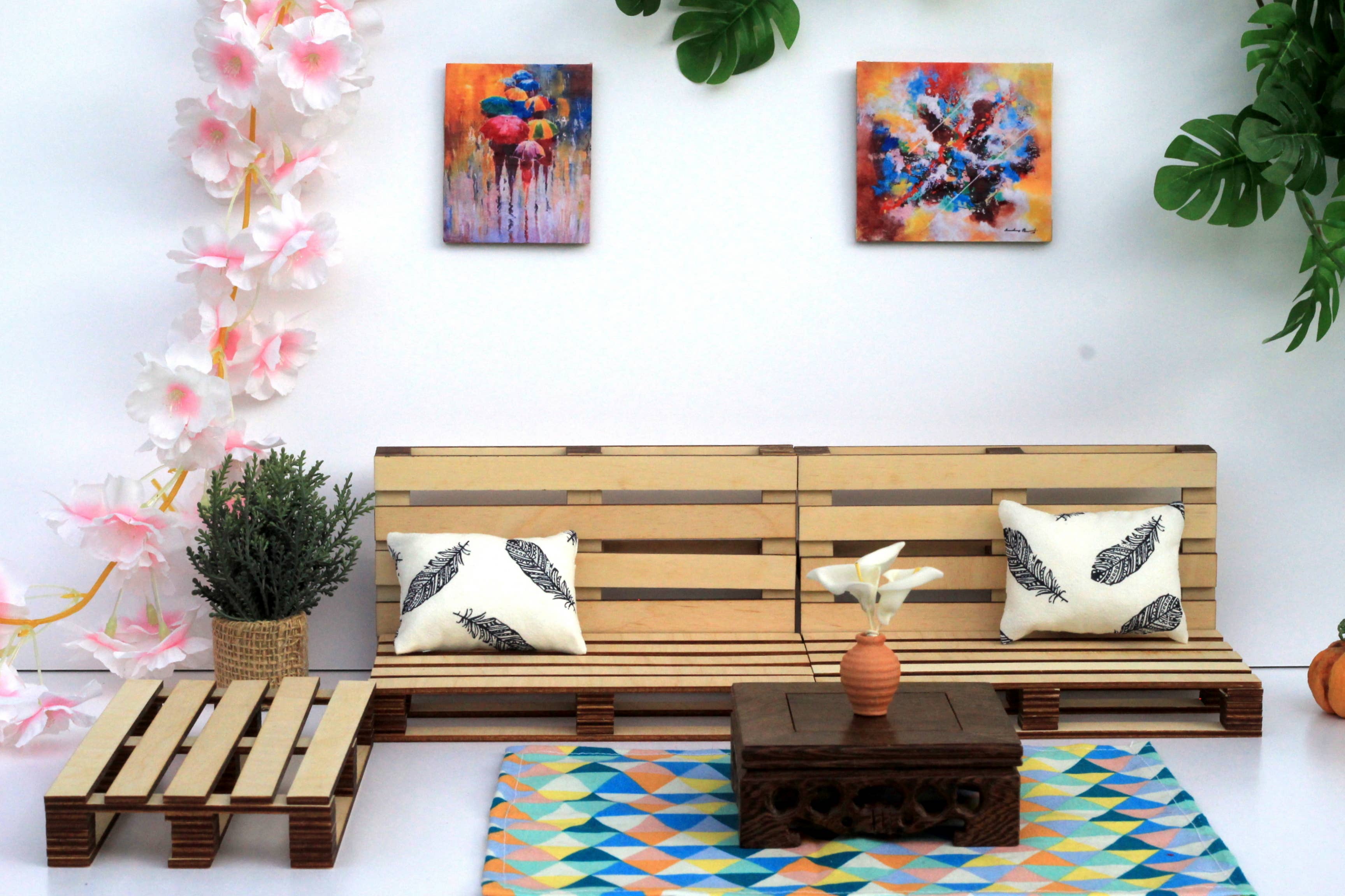 Lenasminiland - Wholesale Doll Accessory Kit - Kids - Miniature pallet bed, dollhouse furniture 1:6 scale sofa wit3