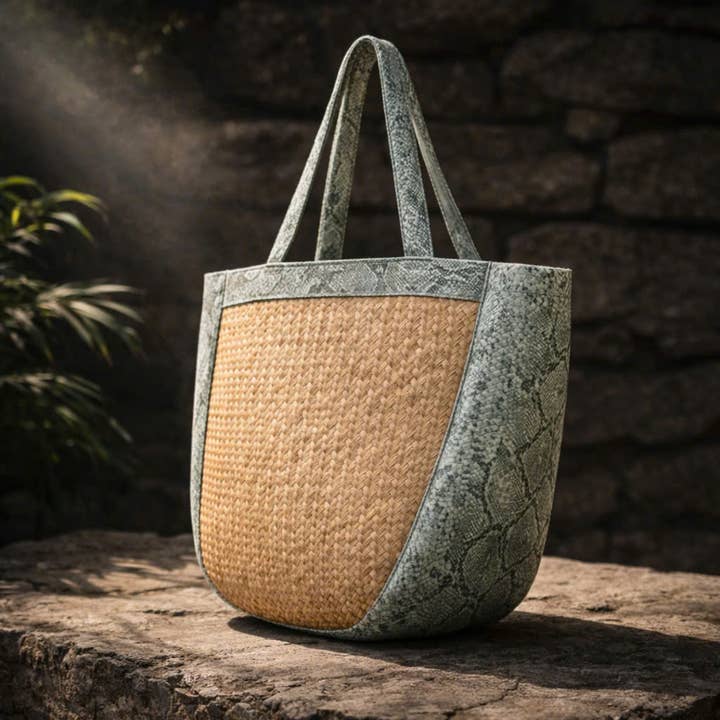 the straw bag with PU leather , gift Bag , unique Bag for wholesale by H-H