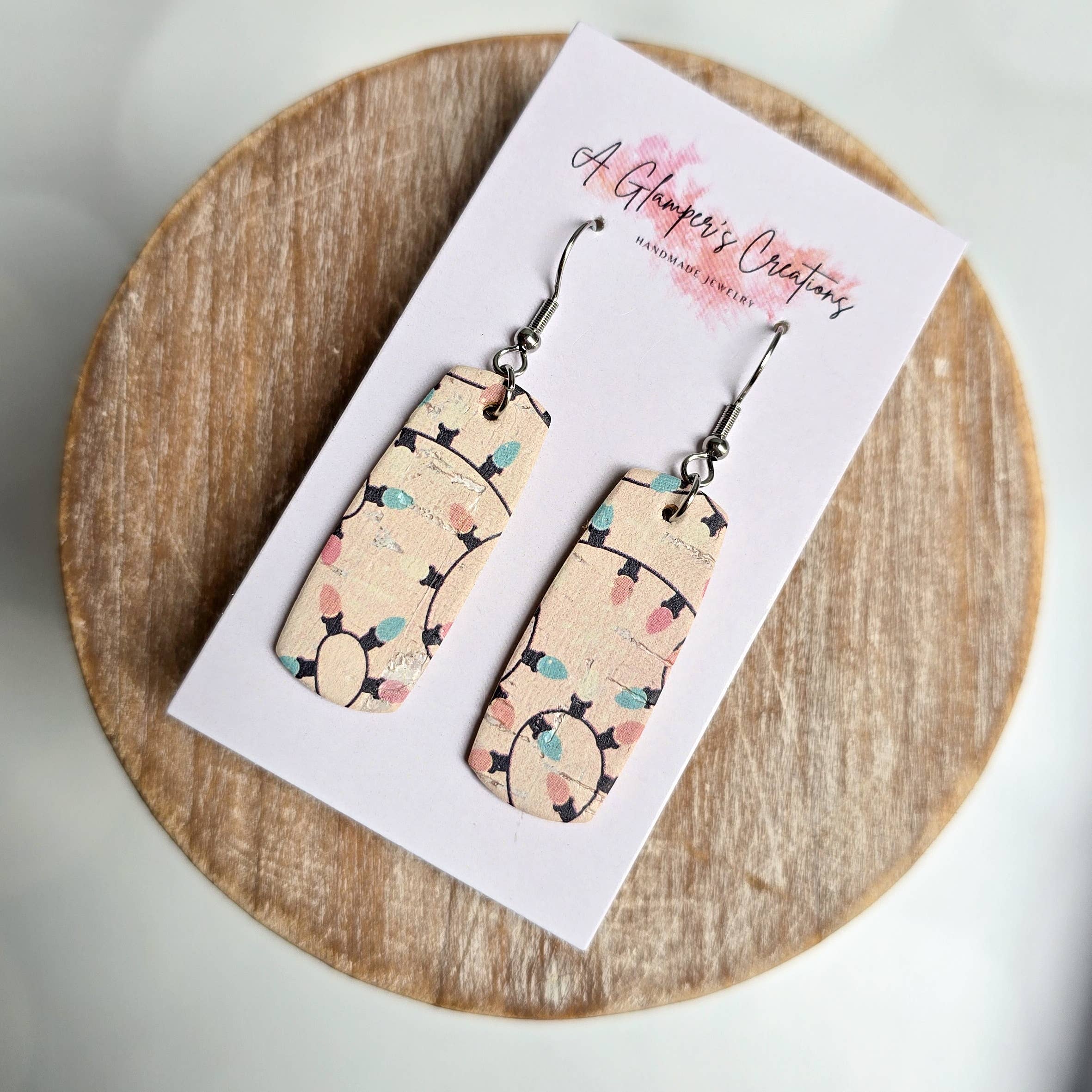 A Glamper's Creations LLC - Wholesale Dangle Earrings - Pink and Blue Christmas Lights Mini Bar Leather Earrings2