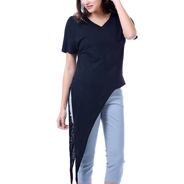 Black Peekaboo Cut And Tie T- Shirt for wholesale by Mad Style