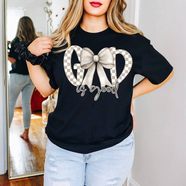 Checker God Is Good Bow DTF Heat Transfer for wholesale by Trendy Transfers
