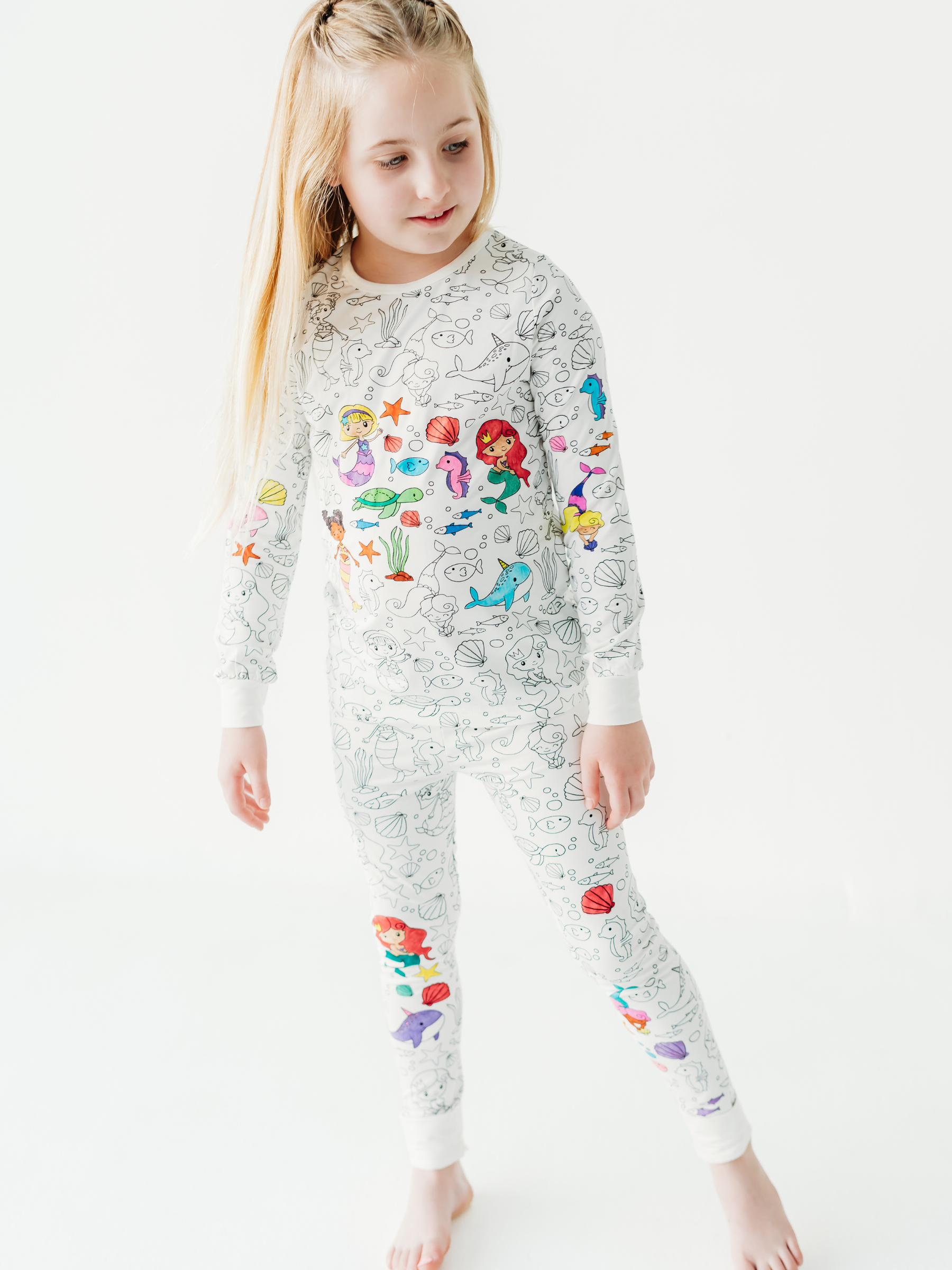 Bee Colorful Co. - Wholesale Sleepwear Set - Kids - Mermaid Coloring Pajamas 2 piece set made from Bamboo1