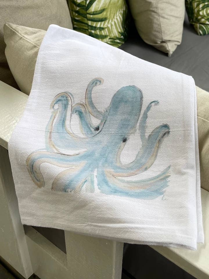 Blaues Oktopus-Geschirrtuch für den Großhandel von Half-Pint Designs