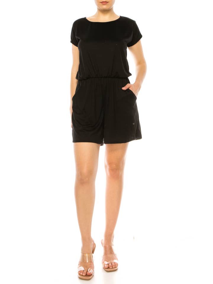 MOA COLLECTION - Wholesale Lounge Romper - Women's - Soft Short Sleeve Romper for Women with Tie Back and Pockets4