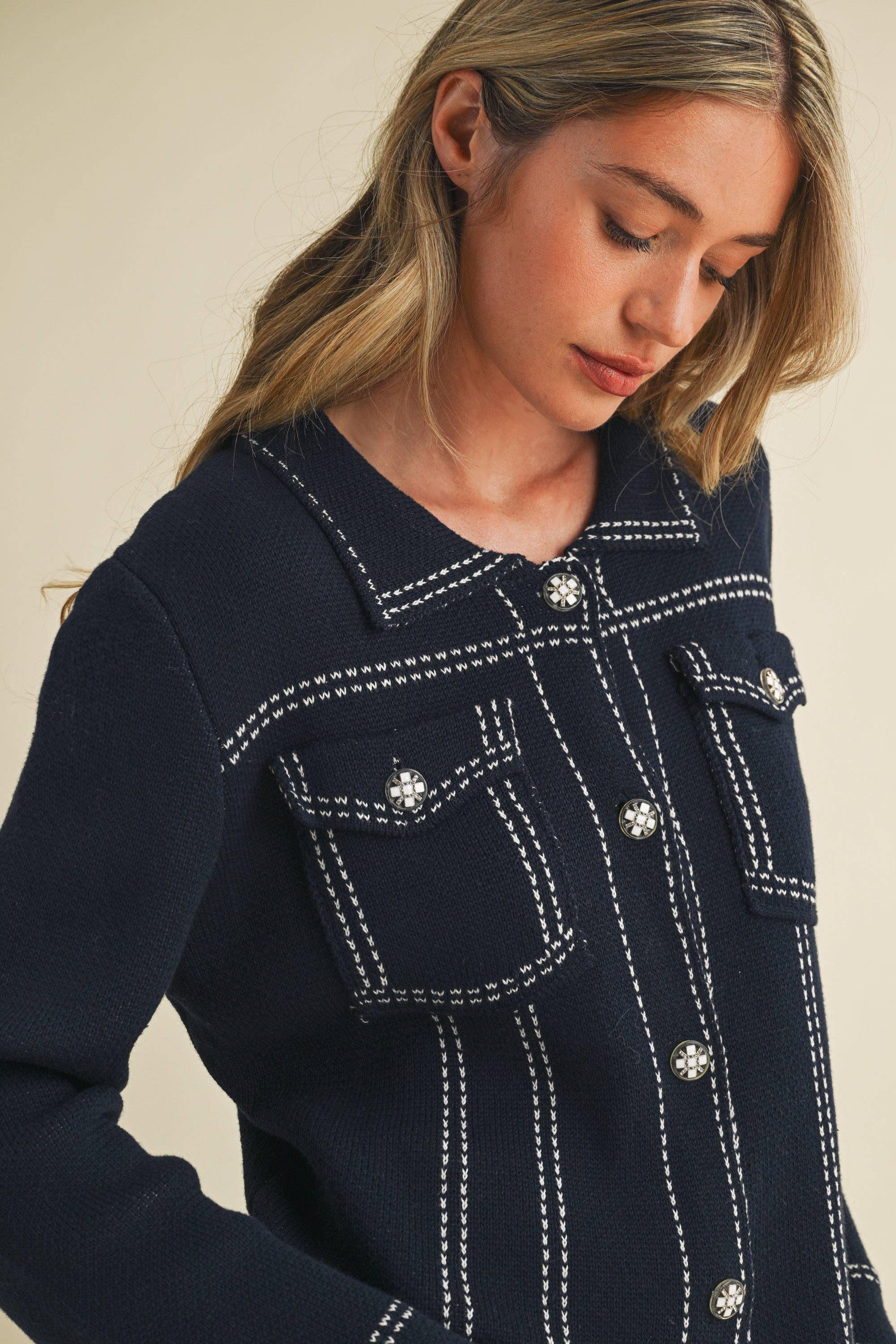 &MERCI - Wholesale Jacket - Women's - DENIM EFFECT KNIT SWEATER JACKET MSW1113015