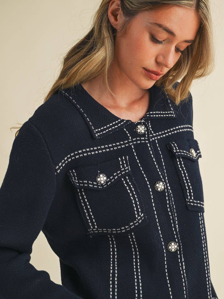 &MERCI - Wholesale Jacket - Women's - DENIM EFFECT KNIT SWEATER JACKET MSW1113015