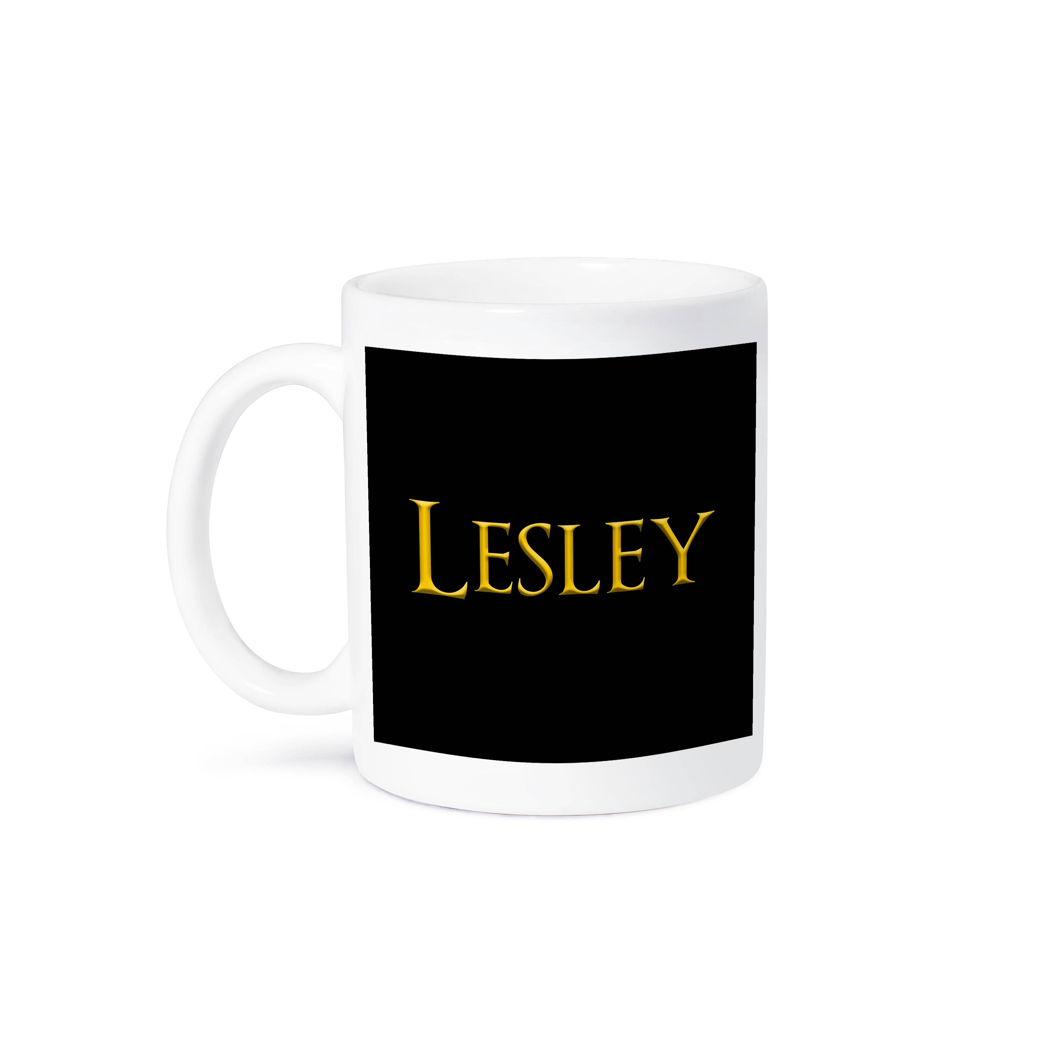 3dRose - Wholesale Coffee Mug - 3dRose, Lesley Popular Baby Boy Name In America. Yellow On Black Gift, Mug8