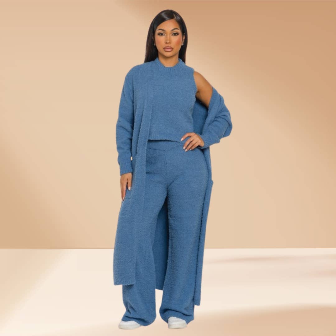 Celystrends - Vente Ensemble de vêtements d'intérieur – femme - Ensemble de 3 pièces Ensemble de détente douillet Teddy comme Skim12