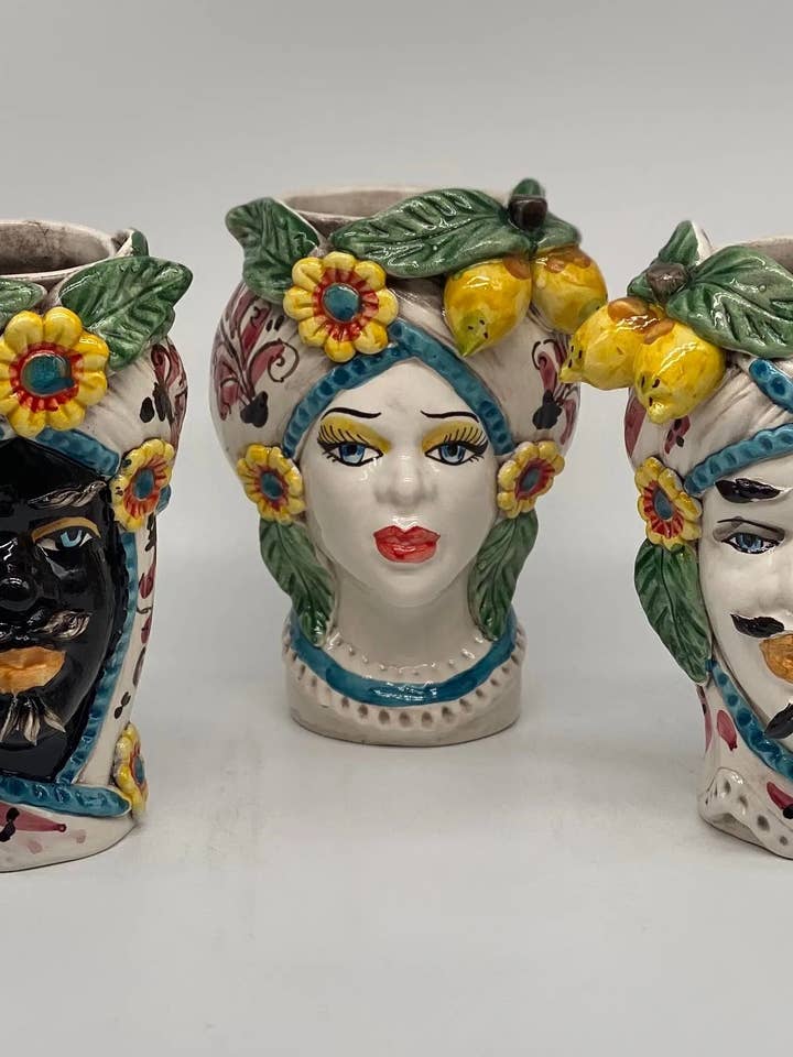 Moorish Moor's Heads Caltagirone Ceramic cm H.20 L.12 Handmade Baroque Turban Flowers Lemons for wholesale by DD Ceramiche Siciliane