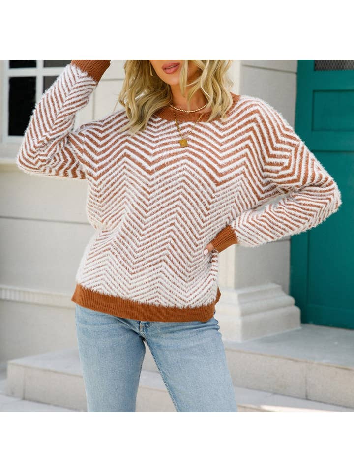 HIDDENBRAND - Wholesale Knit Sweater - Women's - Crewneck Plush Long-Sleeved Knit Sweater3