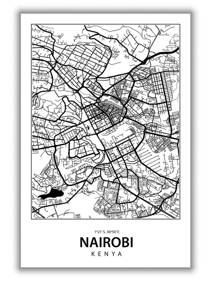 Kort over Nairobi for engroshandel hos Stanley Print House