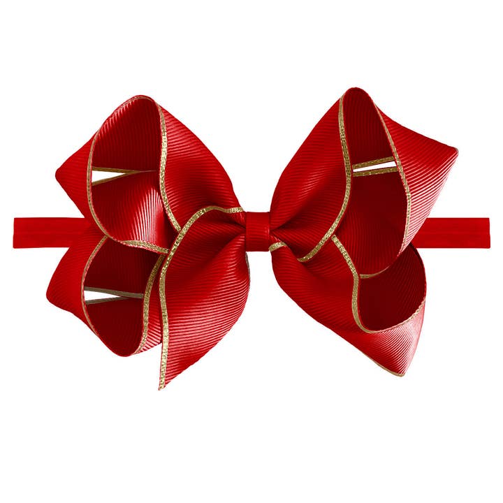 Großes Haarband für Babys mit scharlachrotem Goldrand für den Großhandel von Verity Jones London