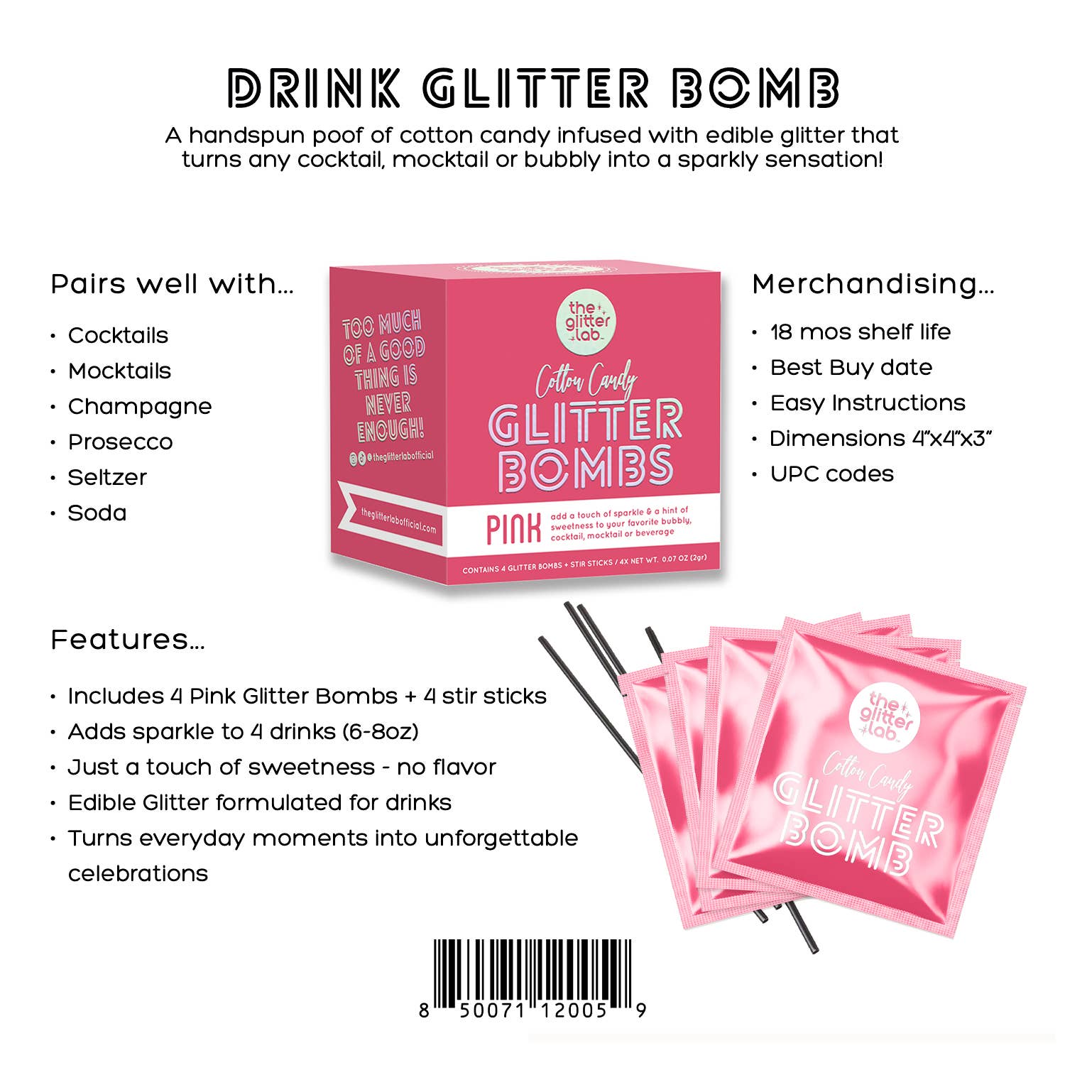 The Glitter Lab - Wholesale Elixir - Pink Drink Glitter Bombs for Cocktails, Mocktails & Bubbly3
