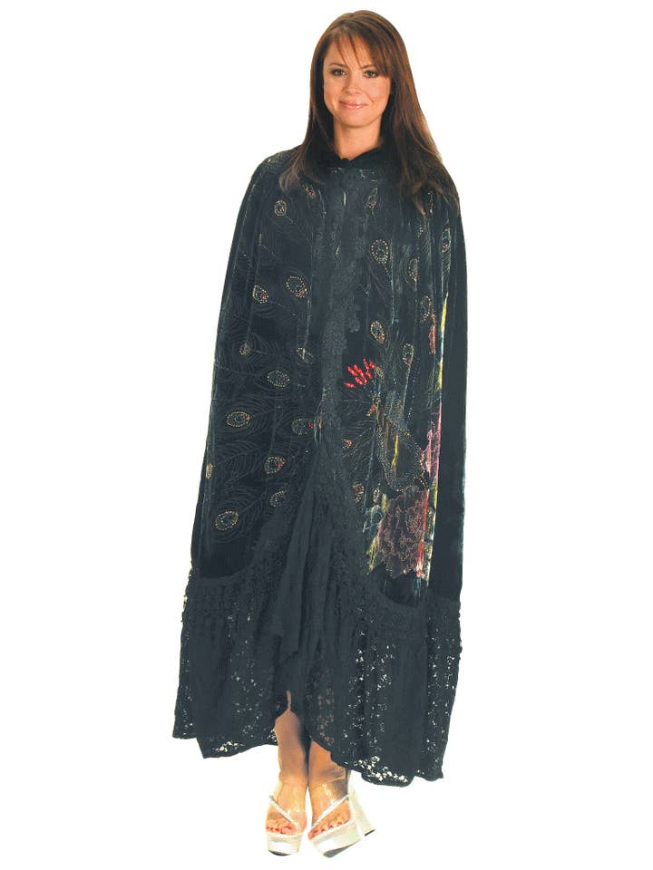 Western Fashion - Wholesale Cape - Women's - 8482 - Beaded Velvet Victorian Peacock Cape