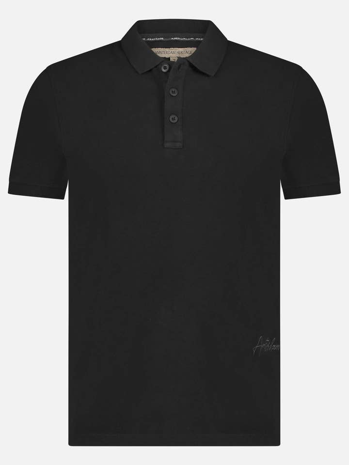 Tuttle | Polo en coton piqué blanc, bleu marine et noir pour hommes pour la vente par Amsterdam Heritage Leather Belts, Bags, Jackets & Apparel