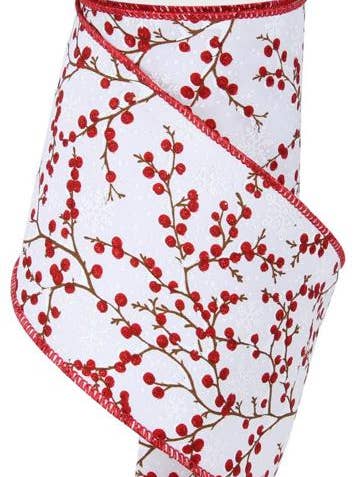 4"X10YD BERRY BRANCHES W/SNOW WHITE/RED/BROWN (AF) for wholesale by Waterman's Loft Inc.
