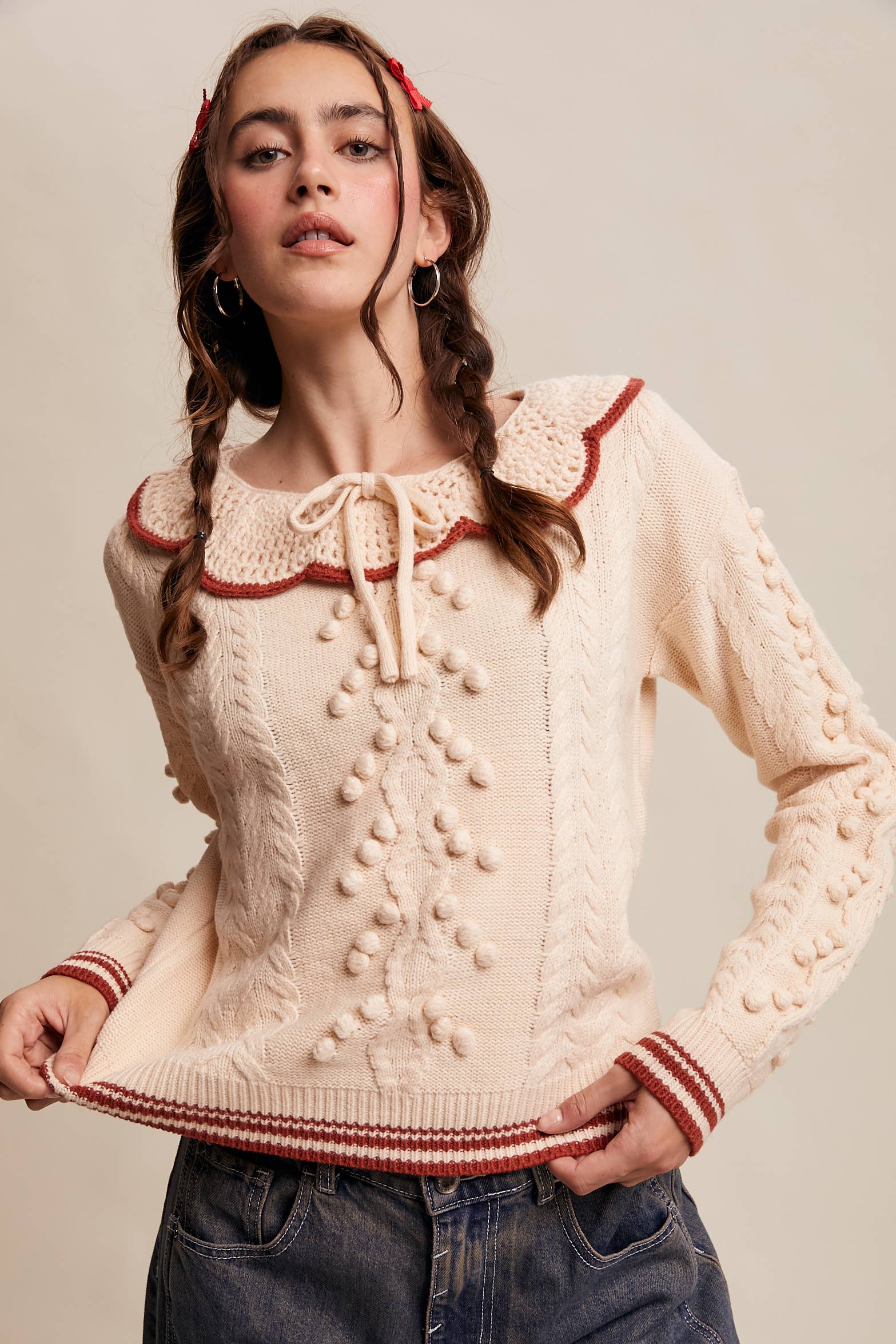 Listicle - Wholesale Knit Sweater - Women's - Pom Pom Cable Knit Sweater22