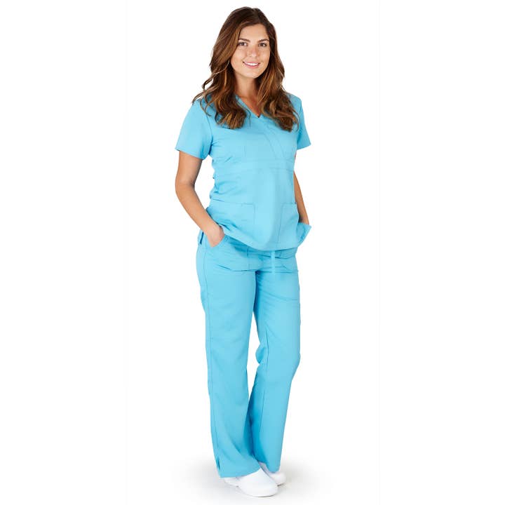 Ultra Soft Brand Women's Junior Fit Scrub Set 39113 Blue for wholesale by Eastern Off Price