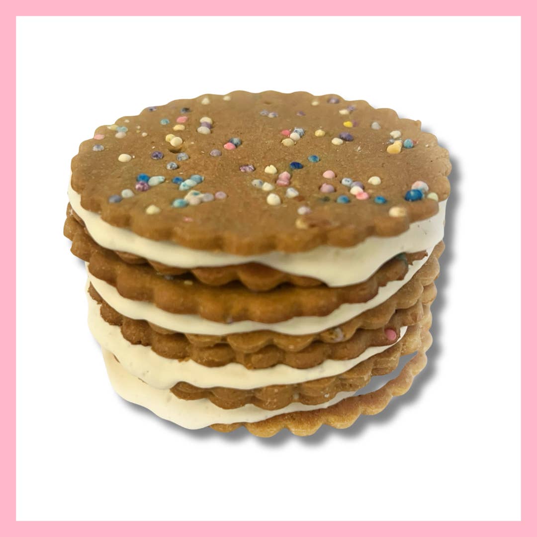 Pup Pawtisserie - Wholesale Pet Treats - Dog - Sandwich Cookies - Scalloped Round (Multicolored Sprinkles)