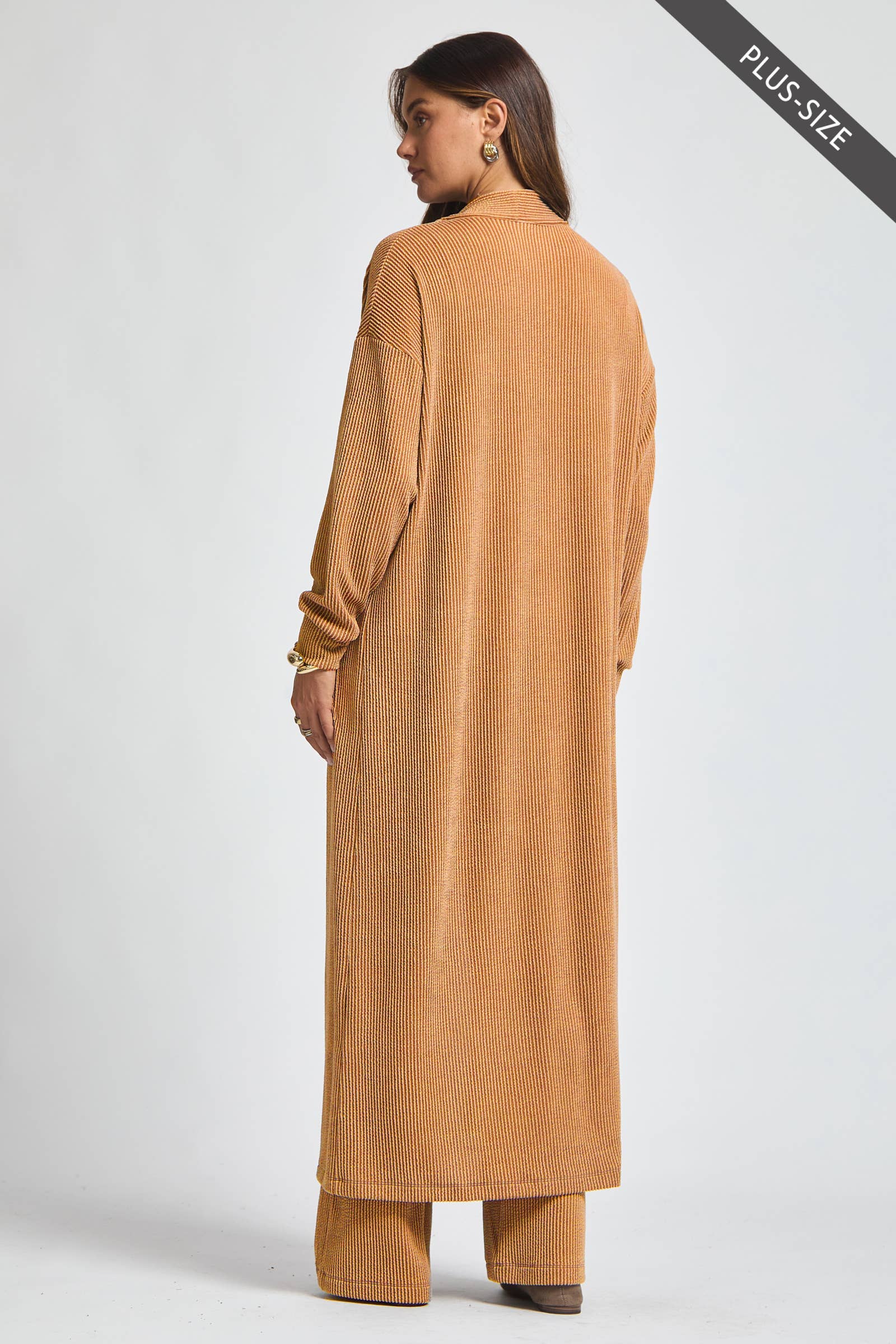 Dear Scarlett - Wholesale Top & Pant Set (NOT Loungewear) - Women's - PLUS SIZE Longline Cardigan + Relaxed Pants 2 Piece Set4