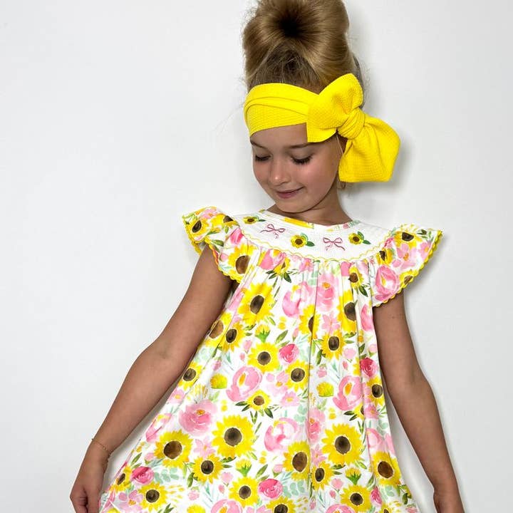 Sunflower Smocked Girls Dress for wholesale by Clover Cottage